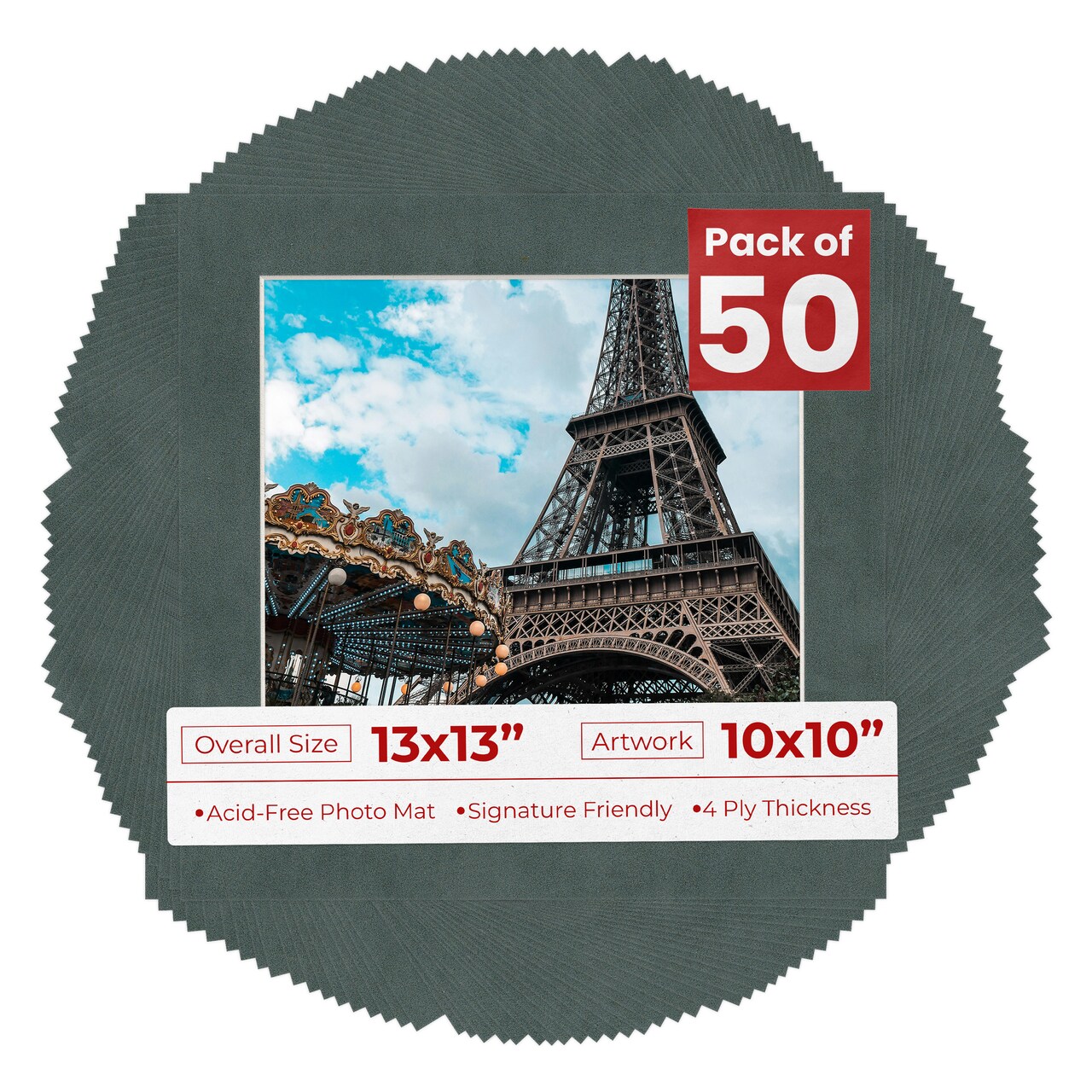 Dark Grey Suede Mat Board for 13x13 Frames - Fits 10x10 Photos